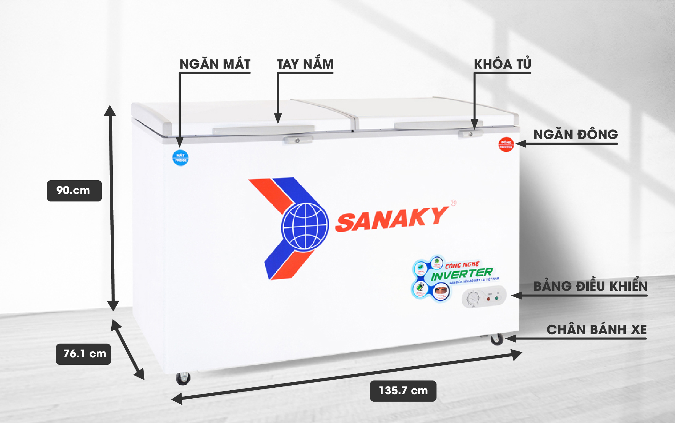 Tủ Đông Sanaky VH-5699W3 400 lít, 1 ngăn đông, 1 ngăn mát, inverter