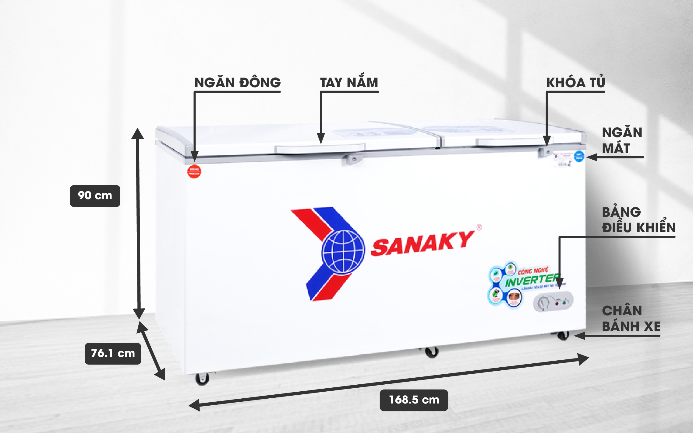 Tủ Đông Sanaky VH-6699W3 500 lít, 1 ngăn đông, 1 ngăn mát, inverter