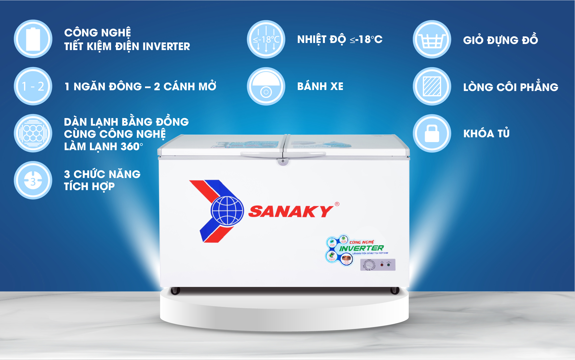 Tủ Đông Sanaky VH-3699A3 270 lít, 1 ngăn đông, inverter