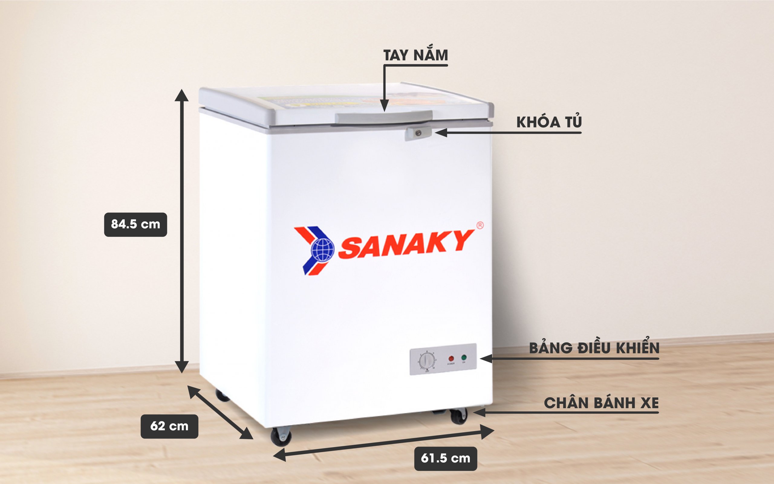 Tủ Đông Sanaky VH-1599HY 100 lít, 1 ngăn đông, 1 cánh, dàn lạnh đồng