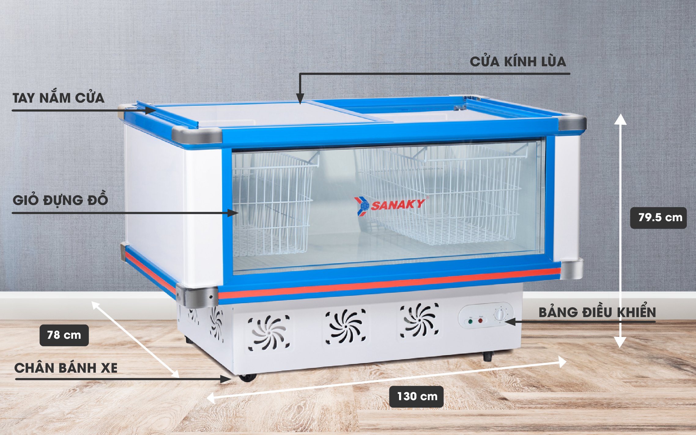 Tủ Mát Sanaky VH-299K 278 lít, mặt kính, dàn lạnh đồng