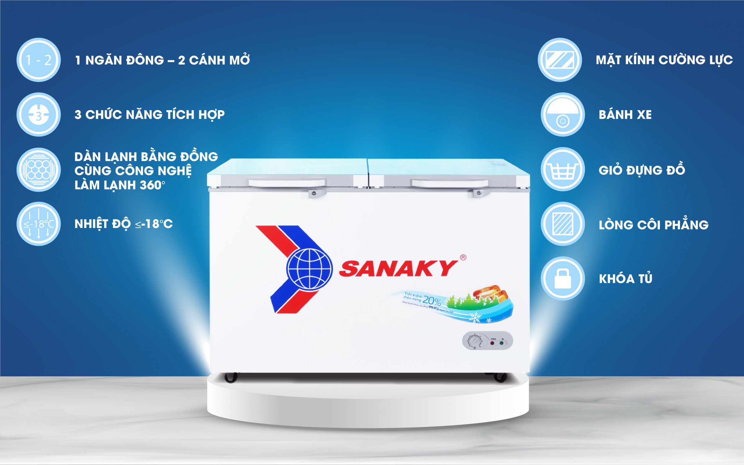 Tủ Đông mặt kính cường lực Sanaky VH-4099A2KD