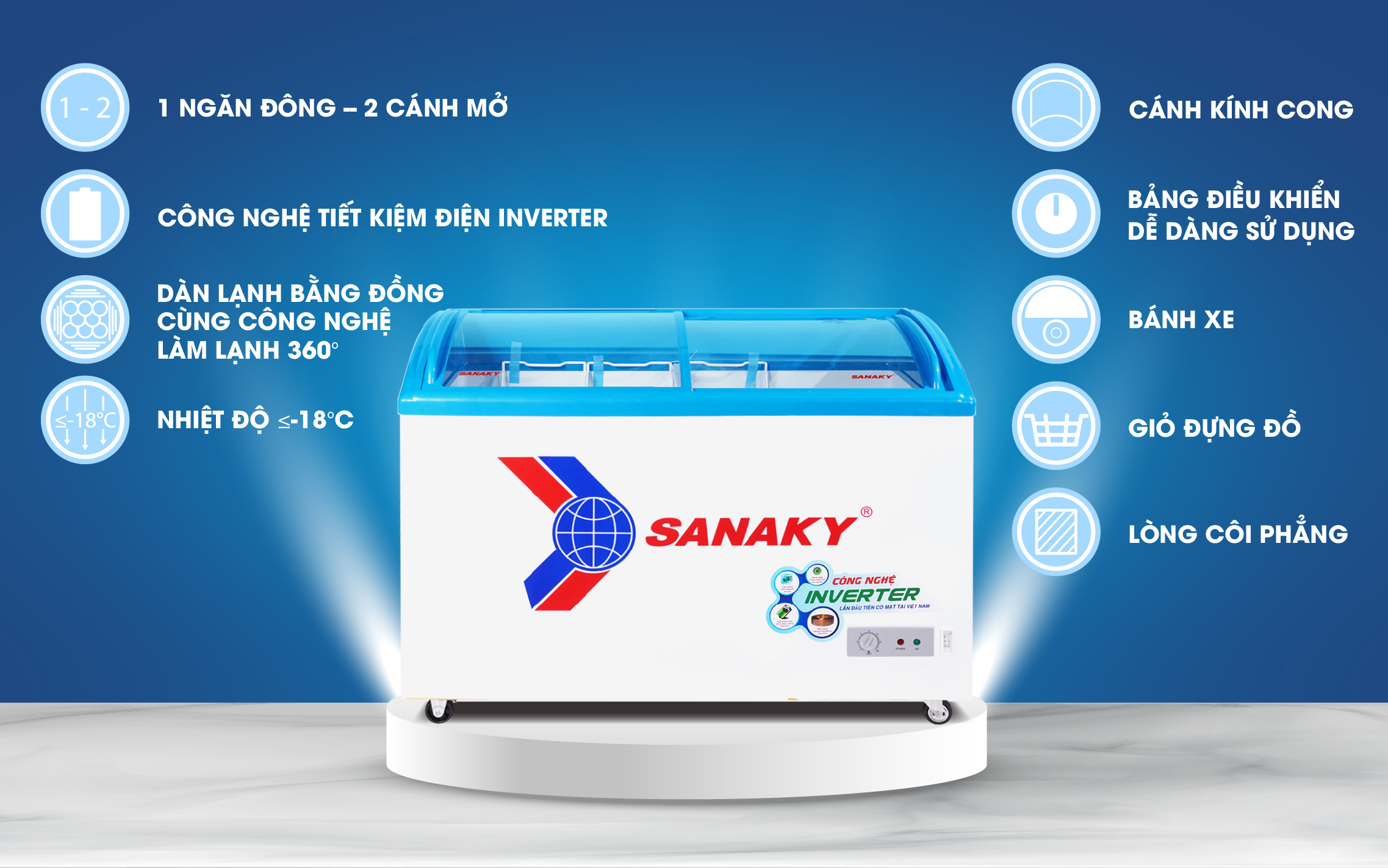 Tủ Đông Sanaky VH-4899K3 cánh kính, inverter, dung tích 340 lít