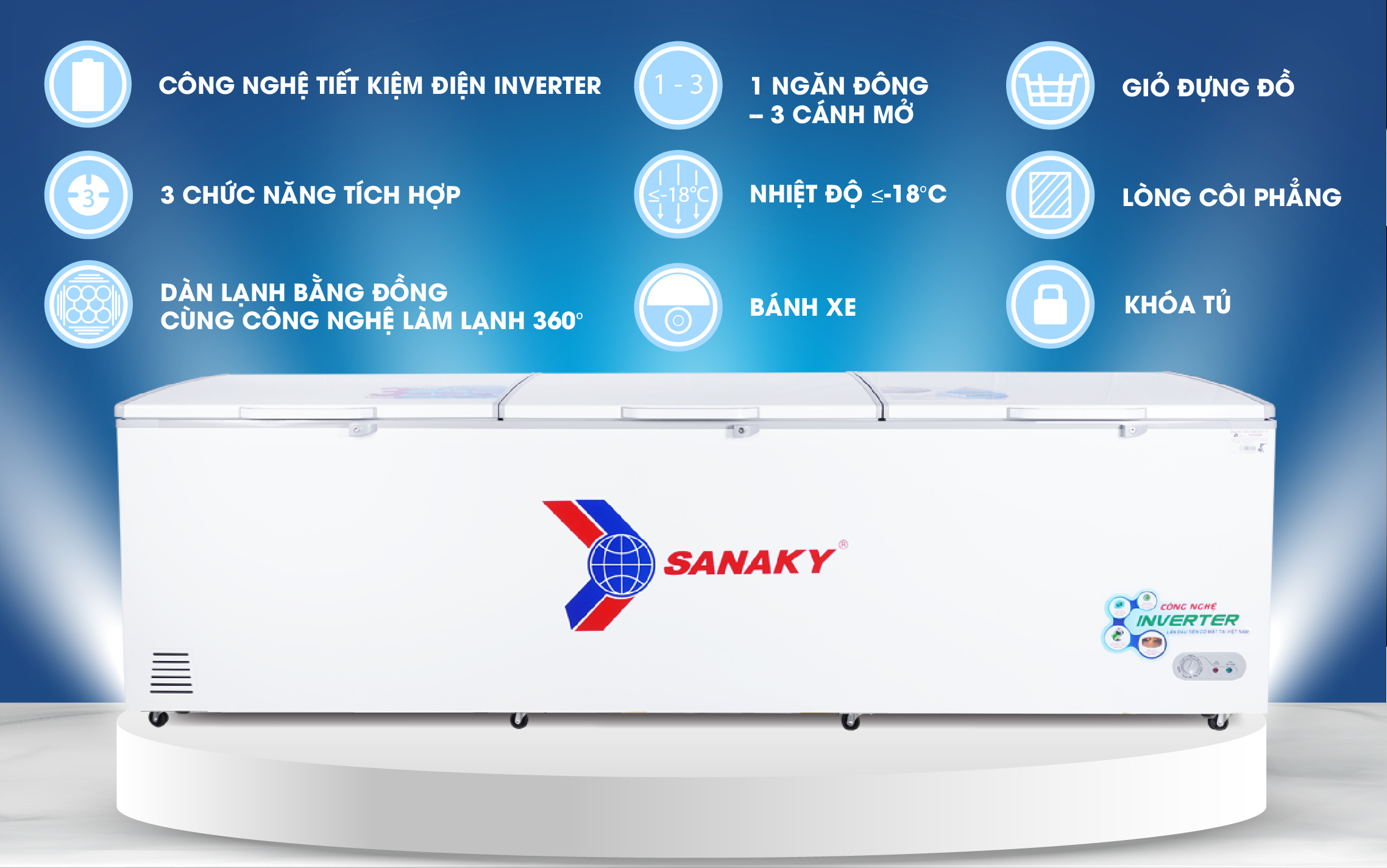 Tủ Đông Sanaky VH-1399HY3 1 ngăn, 3 cánh, inverter