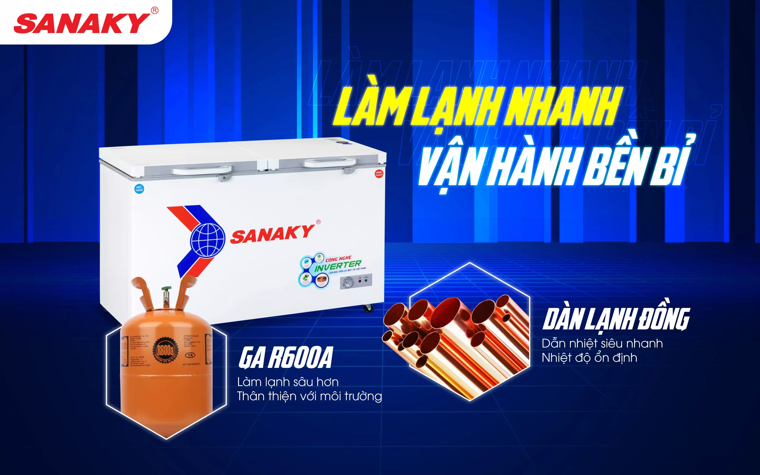 Tủ đông Sanaky VH-5699W4K Inverter, 2 ngăn, 2 cánh, 365 lít dàn lạnh đồng