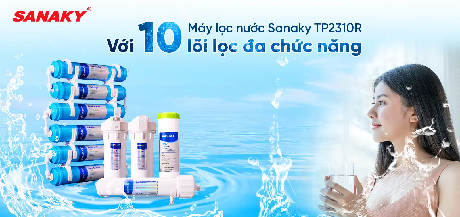 Máy lọc nước Sanaky TP2310Y với 10 lõi lọc đa chức năng