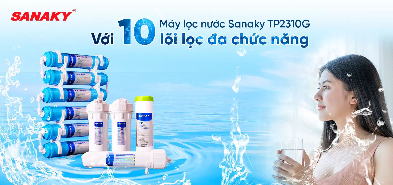 Máy lọc nước Sanaky TN2310G với 10 lõi lọc đa chức năng