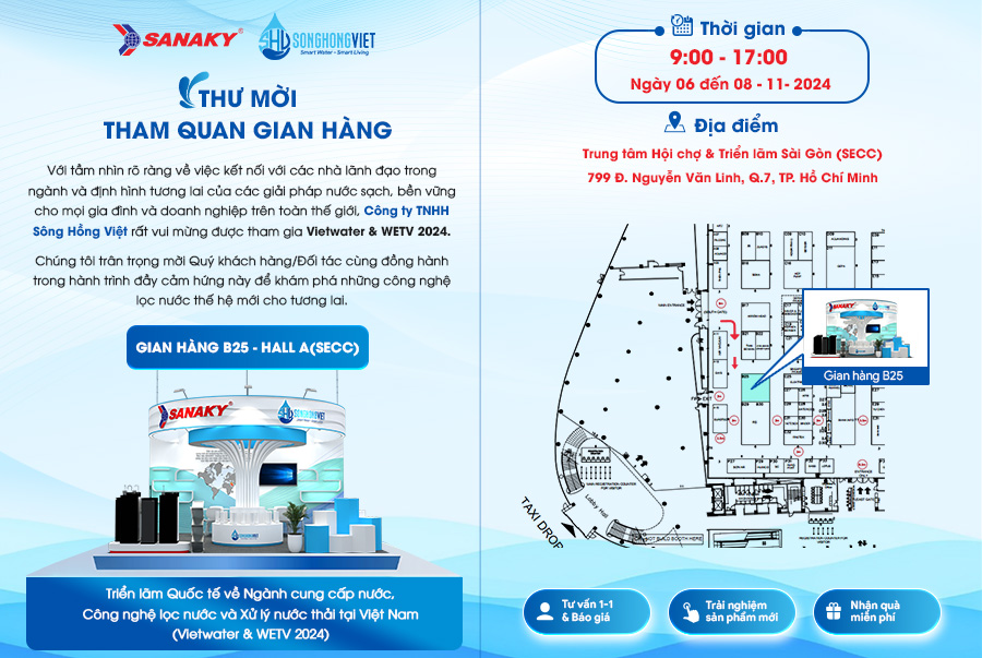 Thư mời tham quan gian hàng Sanaky - Sông Hồng Việt tại Vietwater 2024