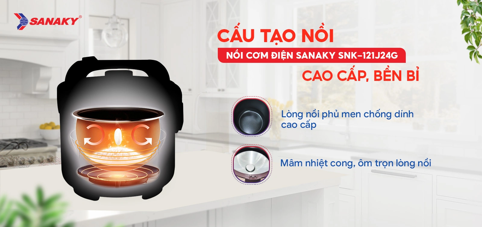 Nồi cơm điện Sanaky SNK-12J24G cao cấp bền bỉ