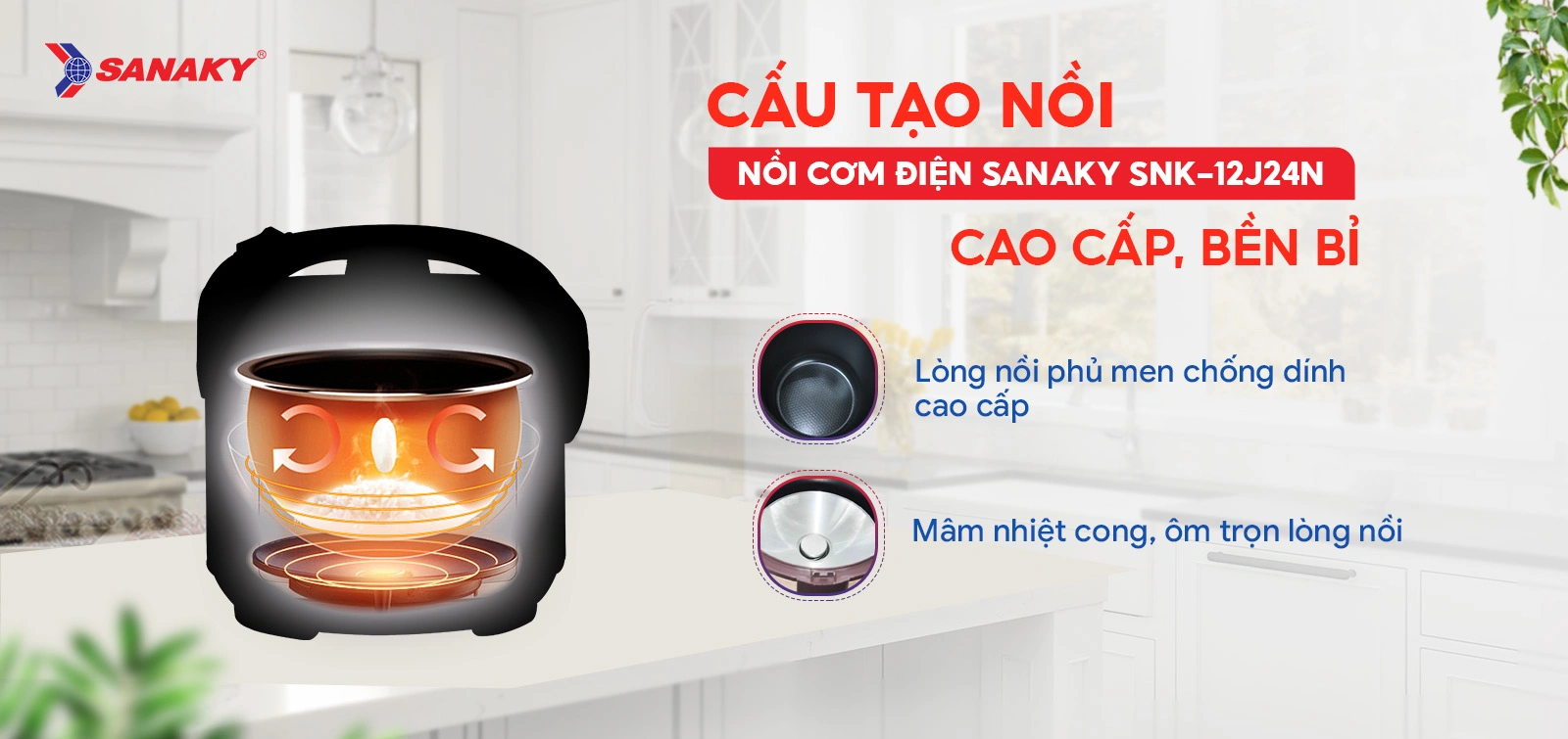 Nồi cơm điện Sanaky SNK-12J24N cao cấp bền bỉ