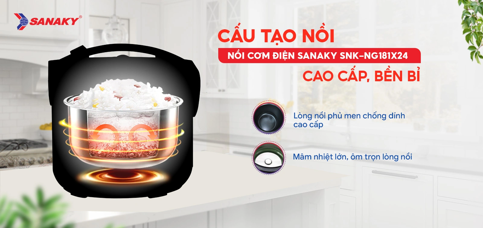 Cấu tạo Nồi cơm điện Sanaky SNK-NG181X24 cao cấp bền bỉ