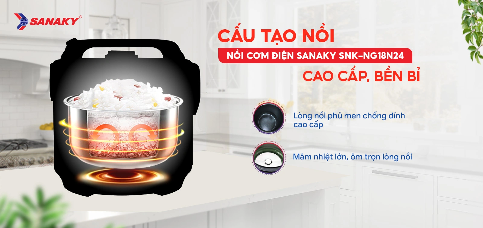 Cấu tạo Nồi cơm điện Sanaky SNK-NG18N24 cao cấp bền bỉ