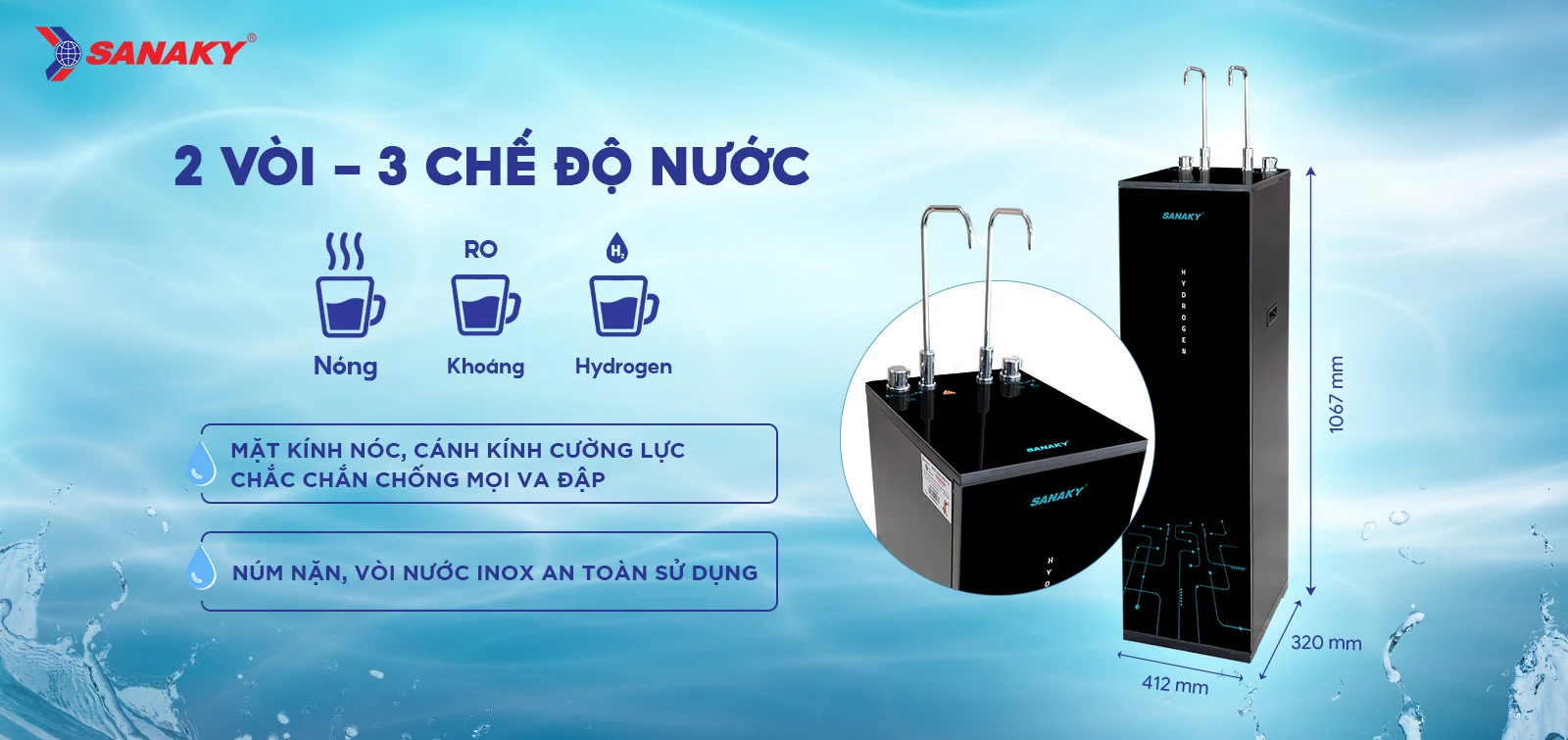 2 vòi – 3 chế độ nước nóng nguội tiện lợi